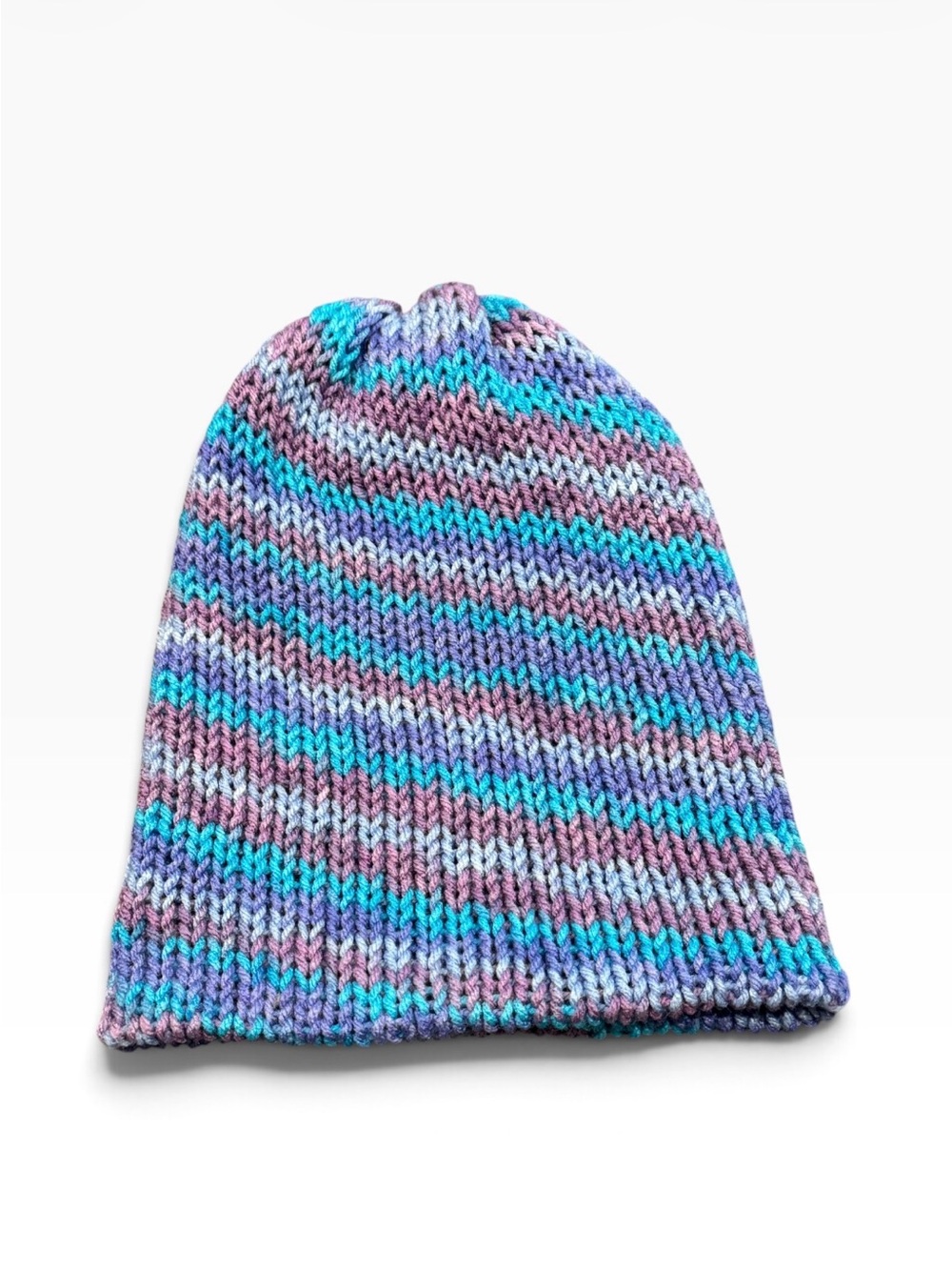 Knit Beanie - Blue, Purple & Teal Stripes